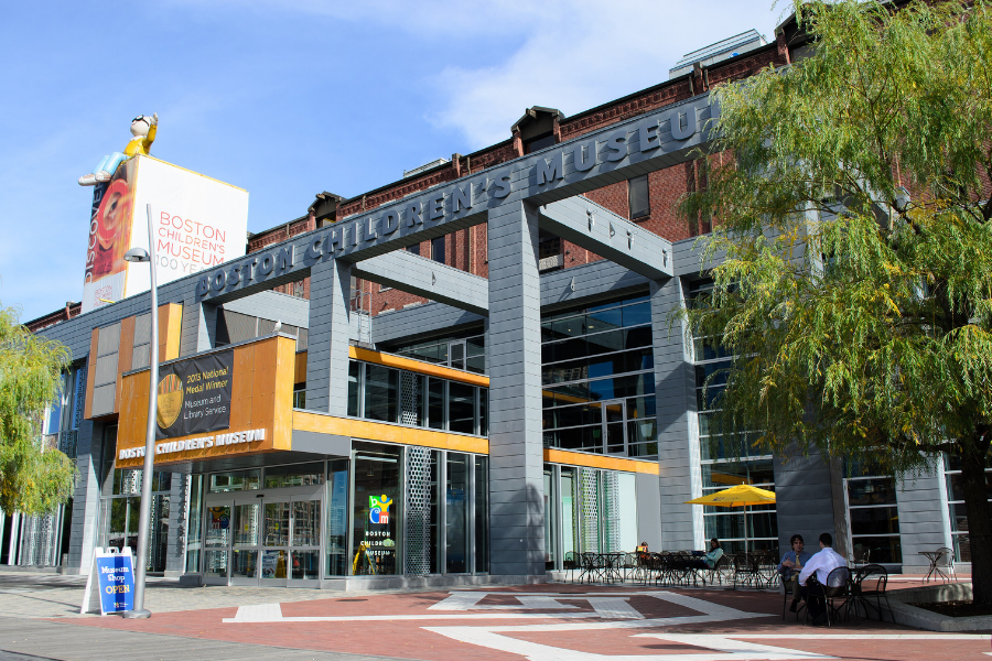 Outside of Boston Children's Museum, points to museum pass page.