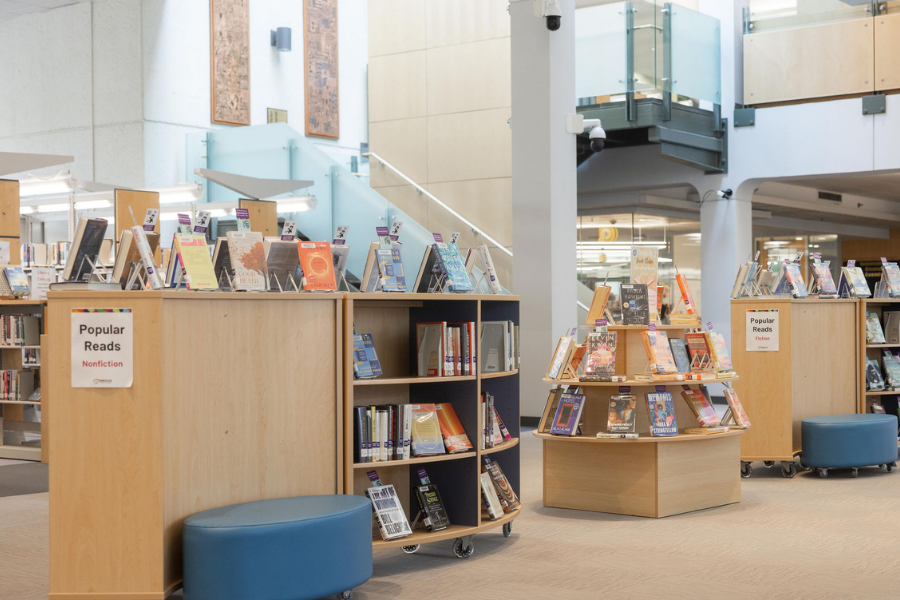 Inside of the Main Library, points to form for tours and outreach.