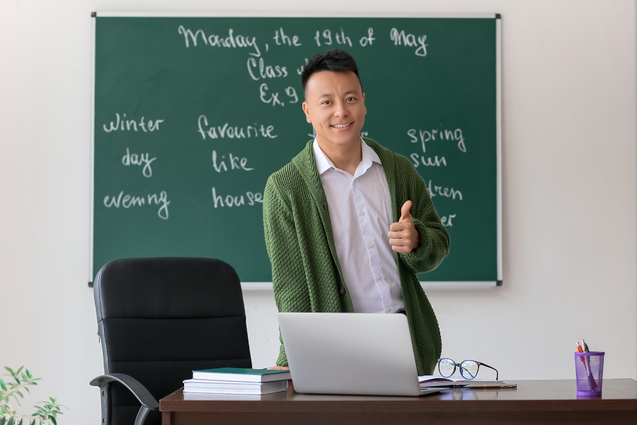 A person teaches an English class.