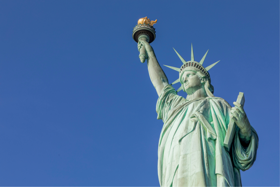 Statue of Liberty, points to citizenship and immigration information.