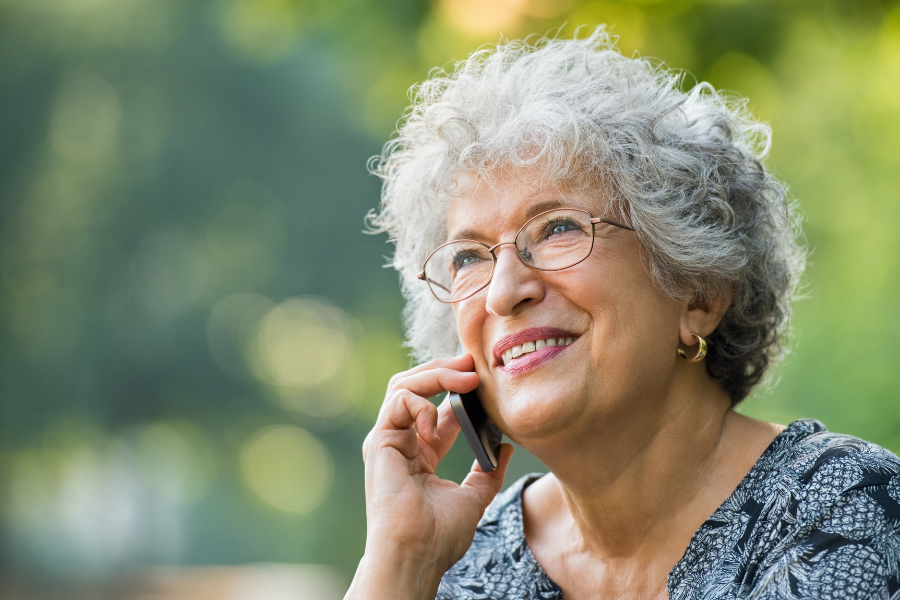 Person talks on cell phone.